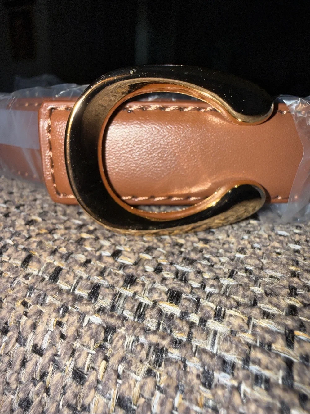 Women's Tan Leather Belt with Gold Buckle